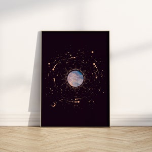 Sun and Moon Wall Art Sun and Moon Print Galaxy Wall Art Universe Wall Decor Wall DecorationArt Prints Digital Download Printable image 2