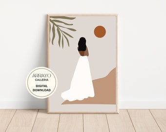 Digital Download Boho Woman Wall Art | Woman with Desert and Sun Boho Art Print | Sandscape Home Decor Boho Prints | Printable Wall Decor