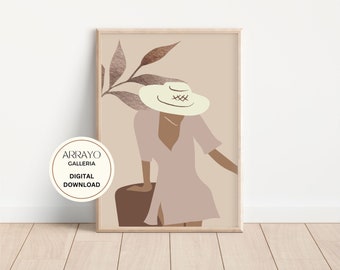 Printable Boho Woman Hat| Digital Download Abstract Boho Woman Hat Poster | Aesthetic Boho Wall Art for Home