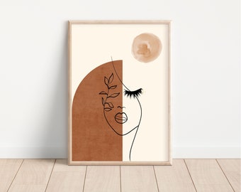 Printable Boho Abstract Woman Art | Terracotta Wall Art| Digital Download Abstract Boho Woman Sun Poster| Modern Aesthetic Boho Wall Decor
