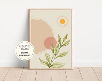 Sun and Leaf Neutral Wall Decor Instant Download | Printable 2-Set Downloadable Artwork | Home Decor Mid Century Modern Wall Decor