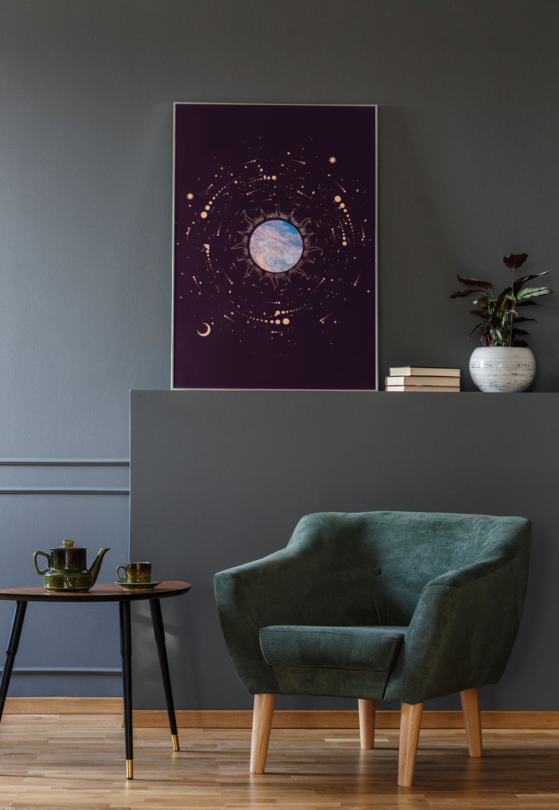 Sun and Moon Wall Art Sun and Moon Print Galaxy Wall Art Universe Wall Decor Wall DecorationArt Prints Digital Download Printable image 3