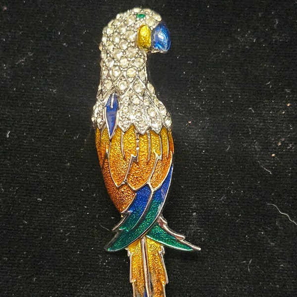 Vintage Large Rhinestone Encrusted and Enamel Parrot Brooch/Pin