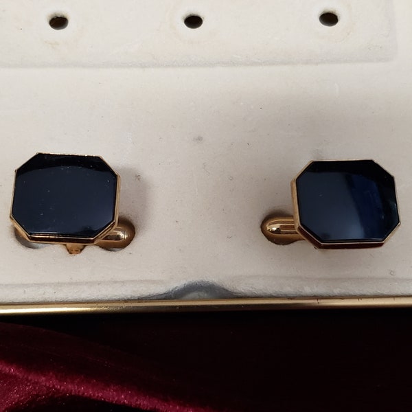 Vintage Swank Gold and Black Enamel Men's Cuff Links