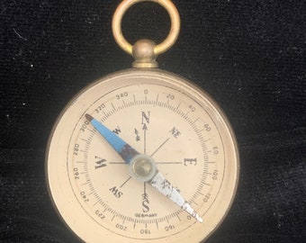 Vintage Small German Brass Cased Pocket Compass Circa 1940's to 1950's