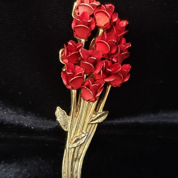 Vintage David Monn DM97 Signed Bouquet of Red Roses Pin/Brooch