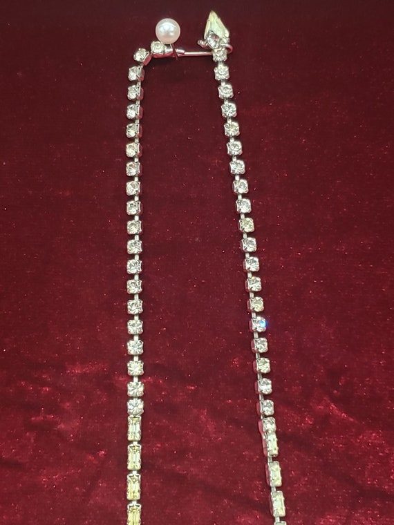 Vintage Faceted Rhinestone Drop/Bib Necklace 15" … - image 2