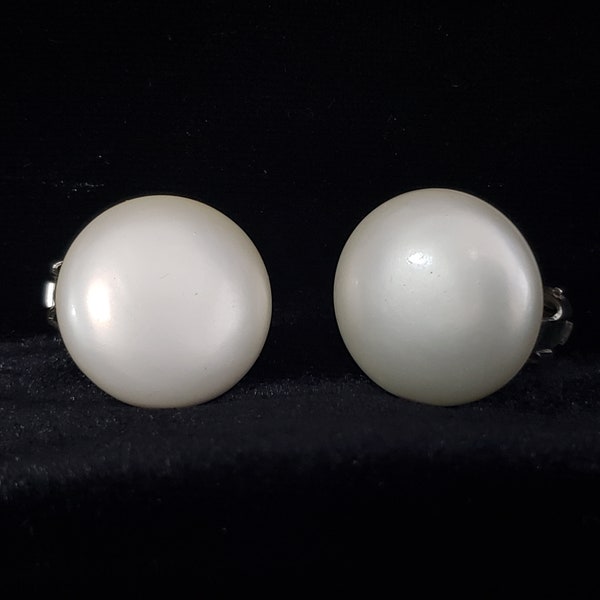 Vintage 1950's Pearl Lucite Clip On Earrings Made In Japan