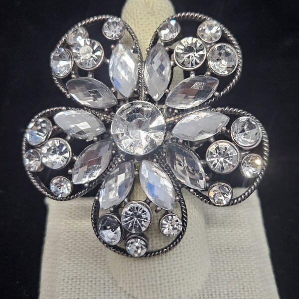 Vegas 4-Row Clear Rhinestone Stretch Ring – Bridal, Party, Bachelorette Jewelry