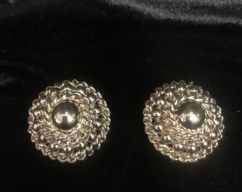 Vintage Silver Tone Round Clip On Earrings