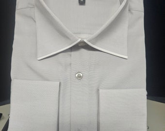 Vintage New With Tags, NWT, Dead Stock Men's Long Sleeve Gian Mario Shirt.  Size Medium 15"-15 1/2".  Light Grey and White.