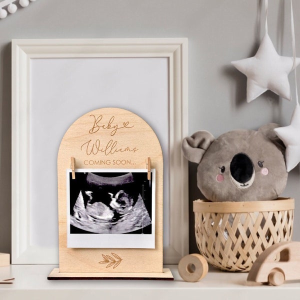 Schwangerschafts-Ankündigung aus Holz | Schwangerschaftsmitteilung | Fälligkeitsdatum Holzschild | Gravur Baby Scan Rahmen Schwangerschaft Geschenk