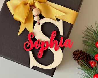 Personalized Christmas Sock Tags , Wooden Name For Christmas Gifts Tags , Personalized Gift Tags Laser Cut Letters , Wooden Family Name Tags