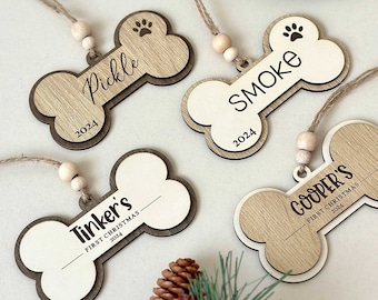 First Christmas Custom Dog Ornament | Gift for Dog Mom | Personalized Bone Christmas Ornament 2024 | Dog Stocking Tag Pet Stocking Name Tag