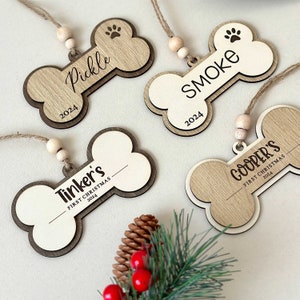 First Christmas Custom Dog Ornament | Gift for Dog Mom | Personalized Bone Christmas Ornament 2024 | Dog Stocking Tag Pet Stocking Name Tag