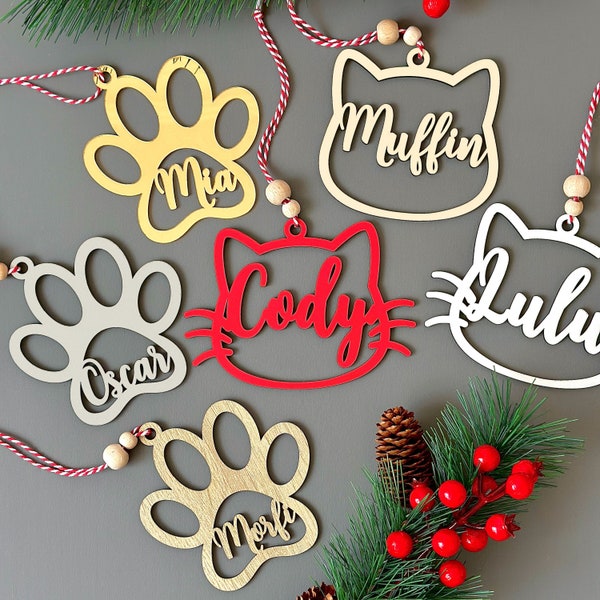 Personalized Pet Christmas Ornament , Dog and Cat Christmas Stocking Name Tag , Wooden Gift Tags , Custom Christmas Gift For Pet Lovers