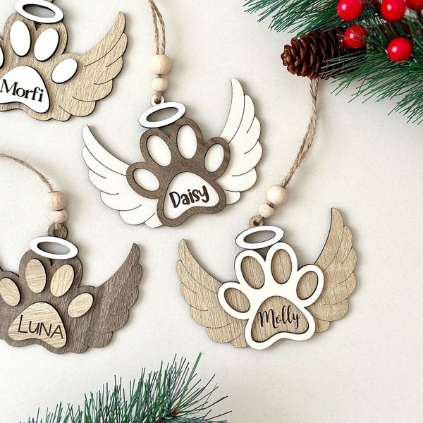 Personalized Pet Paw Ornament | Pet Angel Paw Ornament | Pet Memorial Ornament | Angel Wings Paw Christmas Ornament 2024 | Pet Stocking Tag