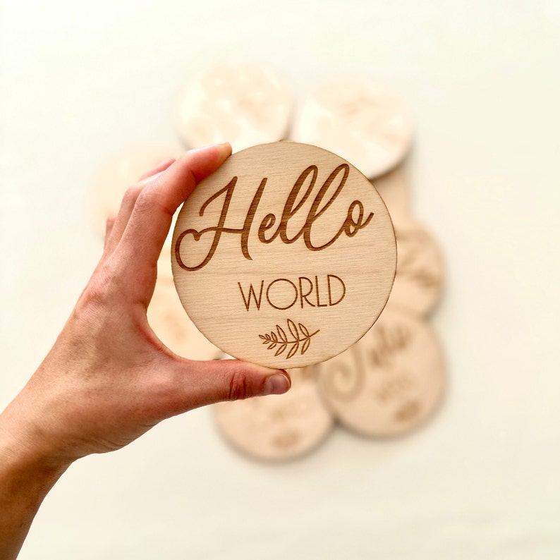 Wooden Monthly Milestone Marker , Hello World , Personalized Newborn Birth Photo Prop , Baby Monthly Milestone , Unique Gift For New Parents image 8