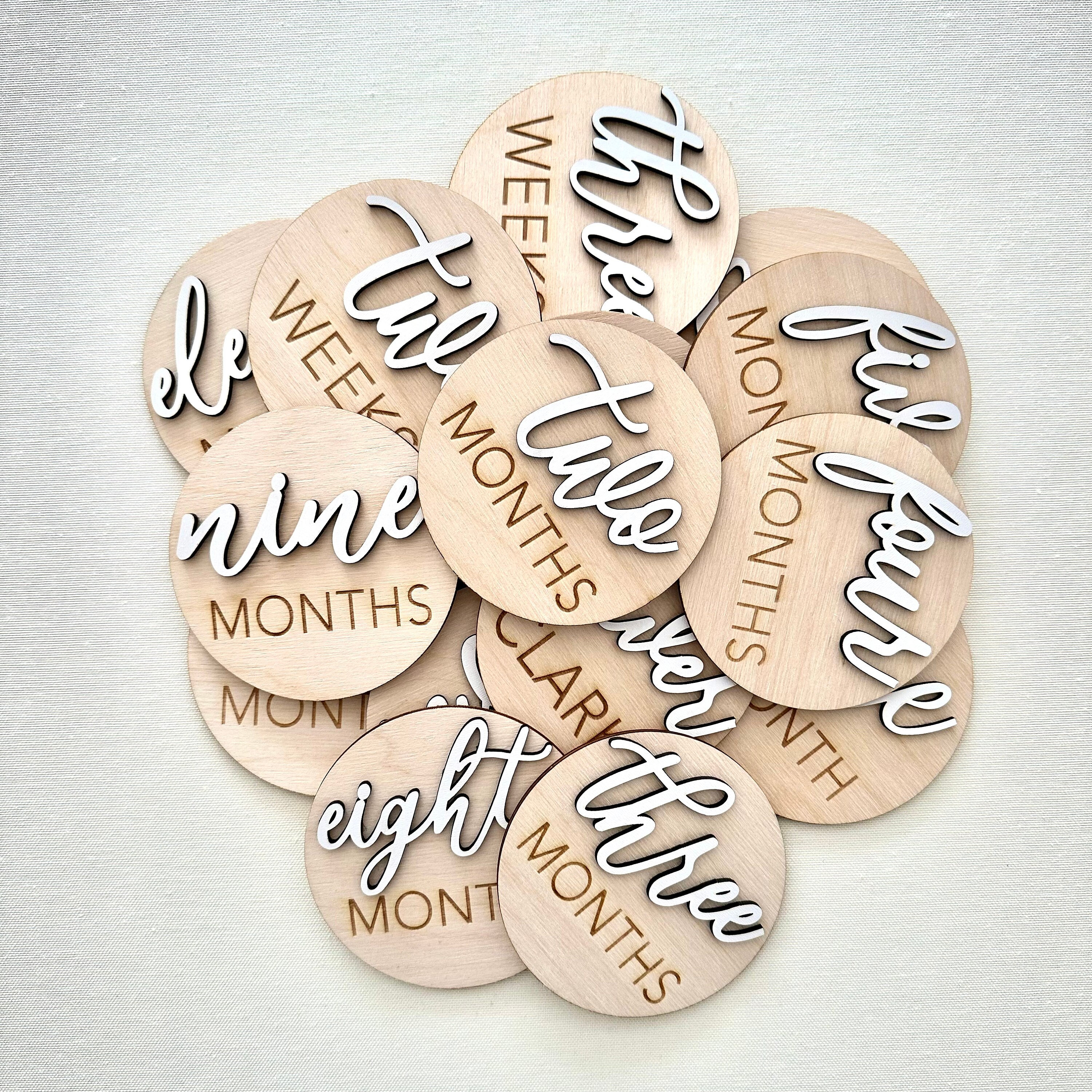 3D Wooden Monthly Milestone Discs for Baby Photos , Baby Milestone ...