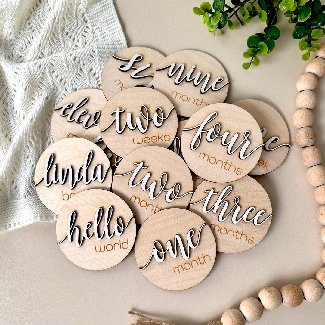 Baby Monthly Milestone Markers | Wooden Monthly Milestone Discs | Sign ...