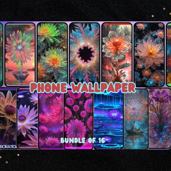 Bright Floral iPhone/Smartphone wallpaper set of 16. Unique one-of-a-kind, Mixed-media digital designs. Instant download. Abstract Aesthetic