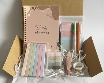 Planificador diario, caja de papelería, conjunto de regalo, papelería bonita, organizador de regalos de oficina, regalo