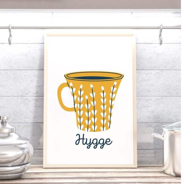 Hygge Scandinavian Kitchen Art - Housewarming Gift - Nordic Print -  Digital Printable Download - Wall Art - Cup Mug Print - JPG - JPEG