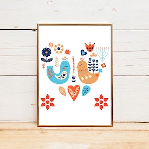 Scandinavian Floral Pattern Living Room Bedroom Wall Art -  Folk Art Office Print -  Digital Printable Download - Nordic Print - JPG - JPEG