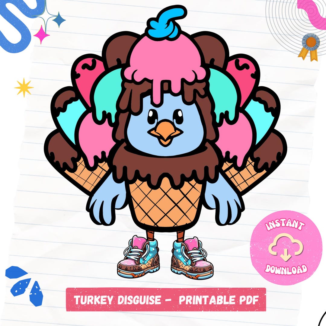 Ice Cream Turkey Disguise Craft: Printable Costume (PDF) - Etsy