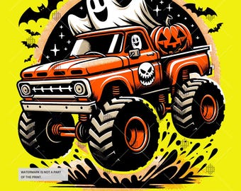 Halloween Ghost Monster Truck PNG: Spooky Kids Sublimation Design (Digital Download)