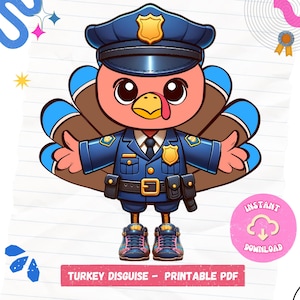 Police Officer Turkey Disguise: Thanksgiving Craft for Kids (PDF Printable)