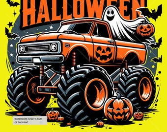 Spöklik Halloween-monstertruck PNG: Spöke, pumpadesign (digital nedladdning)