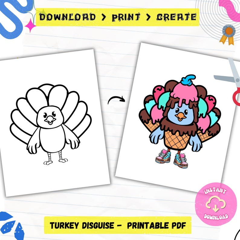 Ice Cream Turkey Disguise Craft: Printable Costume (PDF) - Etsy