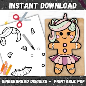 Gingerbread Unicorn Disguise: Holiday Craft Activity (PDF Pattern)