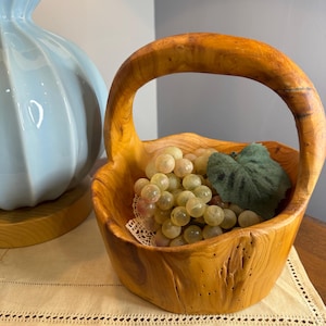 Vintage Mid-Century Modern Hand Carved Wood Bowl, Basket Knobby Wood 8.5” W x 9&quot; H