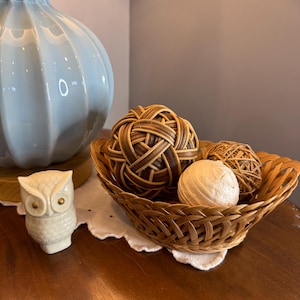 3 Decorative Natural Brown/Cream Rattan Bamboo, Twig and Paper Balls, Orbs, Spheres, Modern Home Decor, Bowl Ornaments, Baskets also Avail
