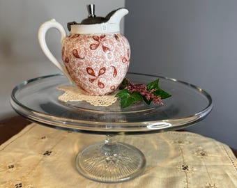 Vintage Clear Depression Cake Plate, Elegant Serving Dish, EAPG Pedestal Cake Stand With Bakers Rim. 10.5" D x 5" W
