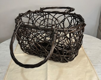 Woven Rattan Wicker Basket Handbag Purse With Linen Liner And Handles
