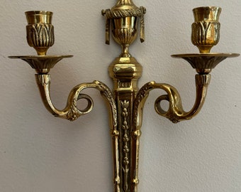 Vintage 1950s Original French Brass Double Arm Candle Sconce