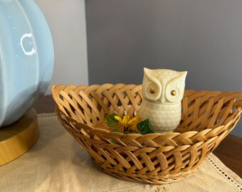 Two Vintage Woven Baskets, Hand Made, Natural Wicker Rattan Weave, Vintage Oblong Basket, Boho Farmhouse Decor, Storage, Trinket Basket 8.5"