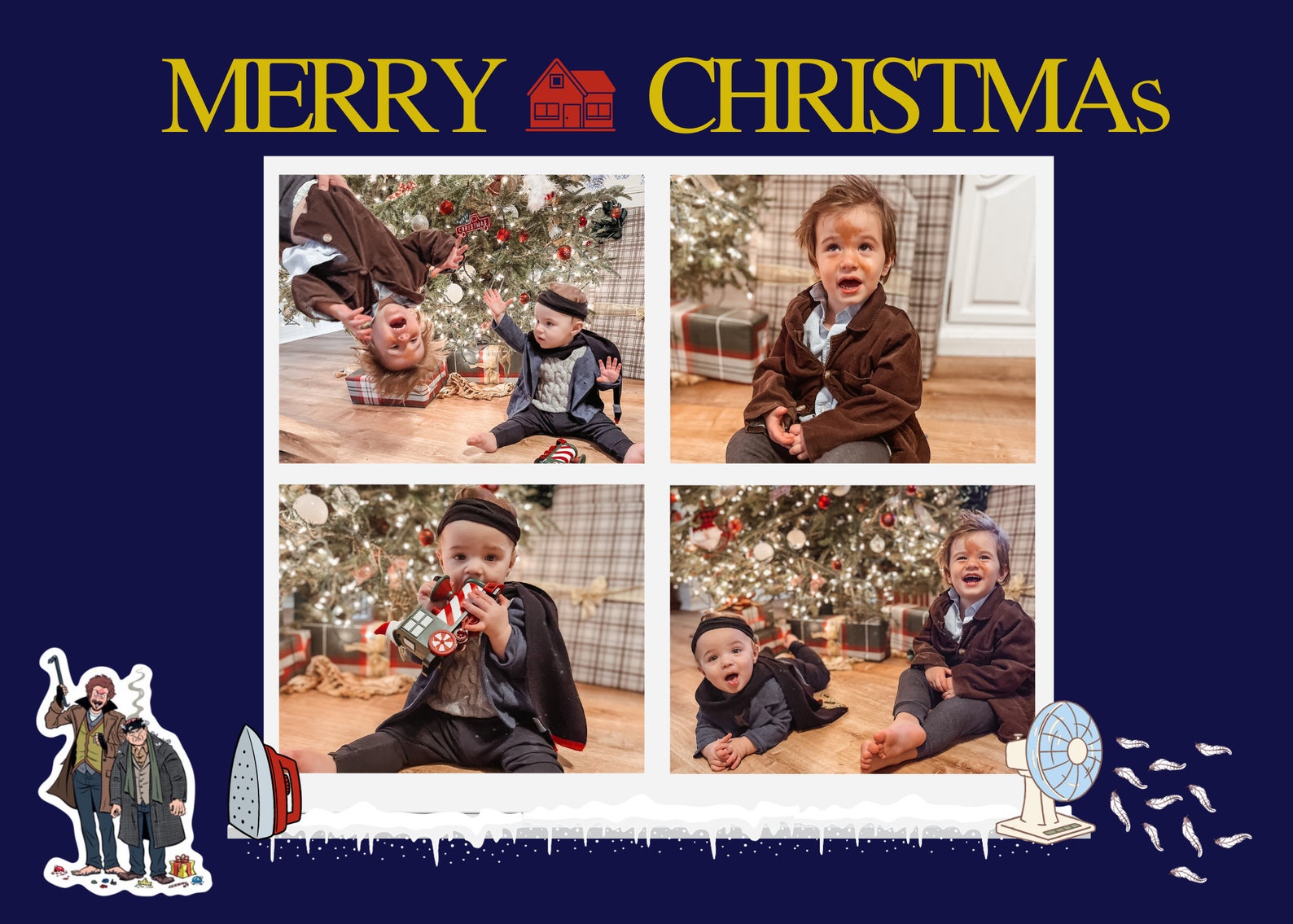 Funny Home Alone Christmas Card Editable Family Photo Template
