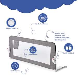 BED RAIL for Toddlers with Reinforced Anchor Safety System, Swing Down Bed Guard for Double, Full Size Queen & King Bed Types