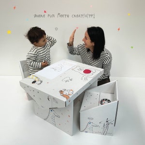 Kid’s Party Table and Chair Set, 3 in 1 Ecofriendly Toddler Activity Desk, Playgroup Gift, Art, Craft ( 2 Units of Chairs and a Table )