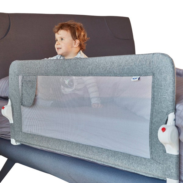 BED Guard for Toddlers with Reinforced Anchor Safety System, Swing Down Bed Rail for Double, Full Size Queen & King Bed Types