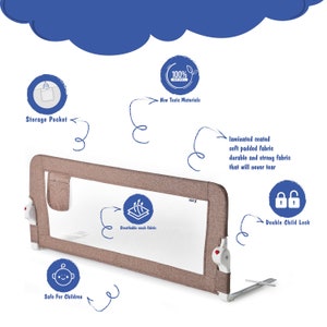 Plushy Kids Bed Safety Rail for Double, Full Size Queen & King Bed Types, Bed Guard for Toddlers Ages 2-8 years