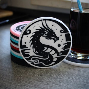 Dragon Coasters – Stackable Coaster Set of 4, Fun Dragon Designs, Fantasy Home Decor, Gift for Dragon Lovers