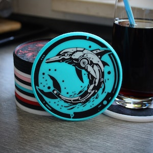 Dolphin Coasters – Stackable Coaster Set of 4, Fun Designs, Fantasy Home Decor, Mechanical Dolphin