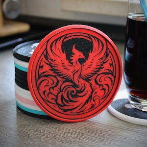 Phoenix Coasters – Stackable Coaster Set of 4, Fun Designs, Fantasy Home Decor