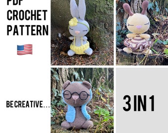 Amigurumi Crochet Pattern: Bunny, Bear, Bee Set (PDF Pattern)