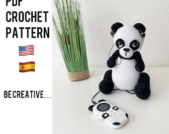 crochet amigurumi panda pattern, PDF ENGLISH and SPANISH